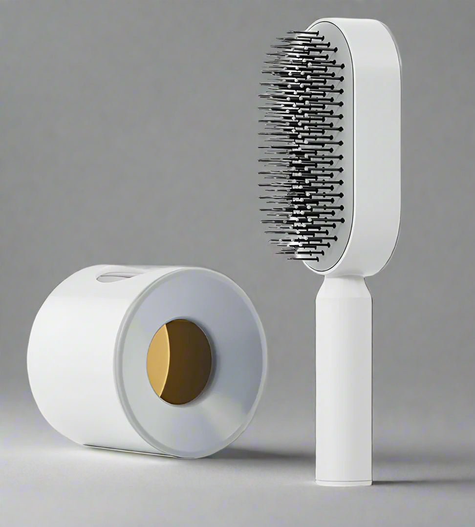 Zentrava GlideLuxe – Air Cushion Massage Comb with Press - Type Cleaning - White - Zentrava