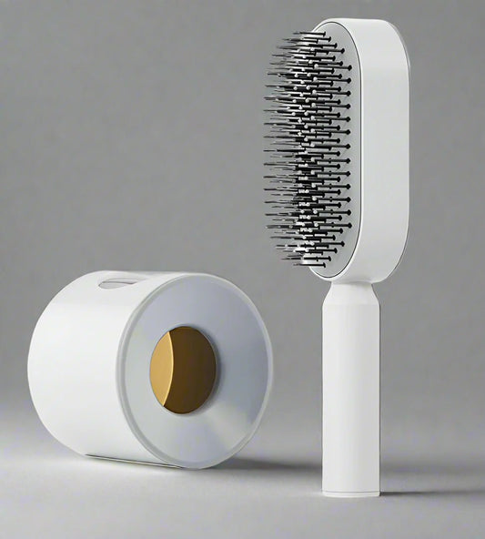 Zentrava GlideLuxe – Air Cushion Massage Comb with Press - Type Cleaning - White - Zentrava