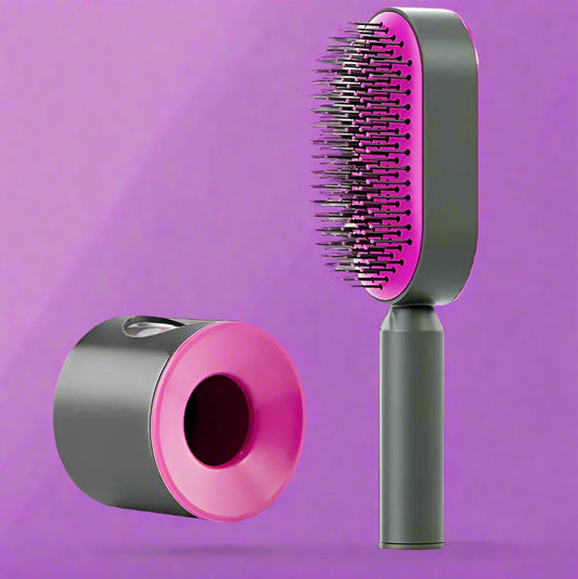 Zentrava GlideLuxe – Air Cushion Massage Comb with Press - Type Cleaning - Purple - Zentrava